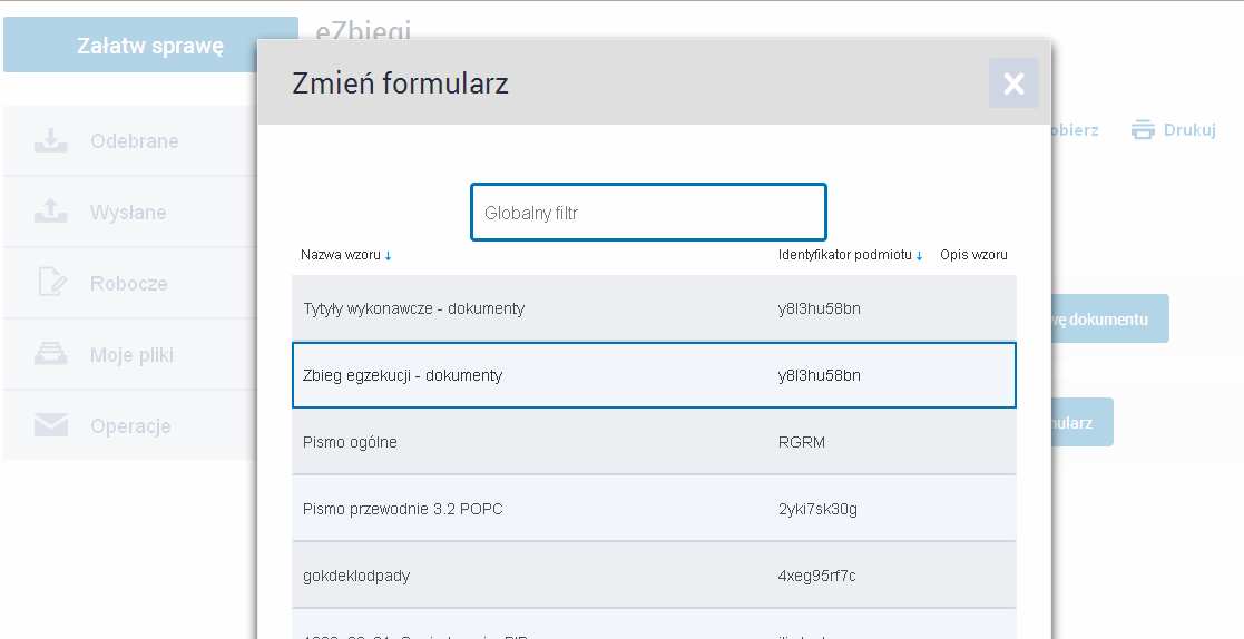 zmienić formularz