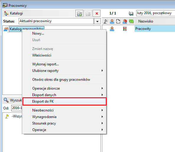 4 Eksport danych z modułu kadrowo-płacowego Katalog pracowników prawy