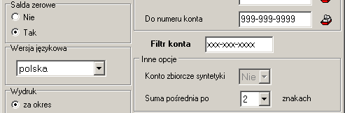 b)zestawienie obrotów i sald kont. Podobny mechanizm zastosowano przy wydruku Zestawienia obrotów i sald dla kont. Dodano znacznik wyboru wydruku uproszczonego.