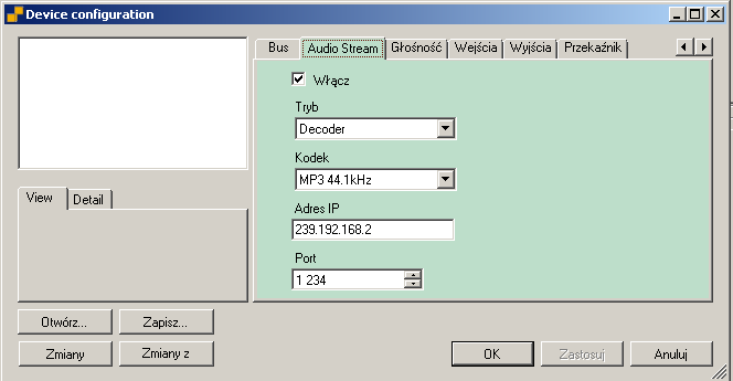 Ustawienia parametrów dla przesyłu AUDIO 1.