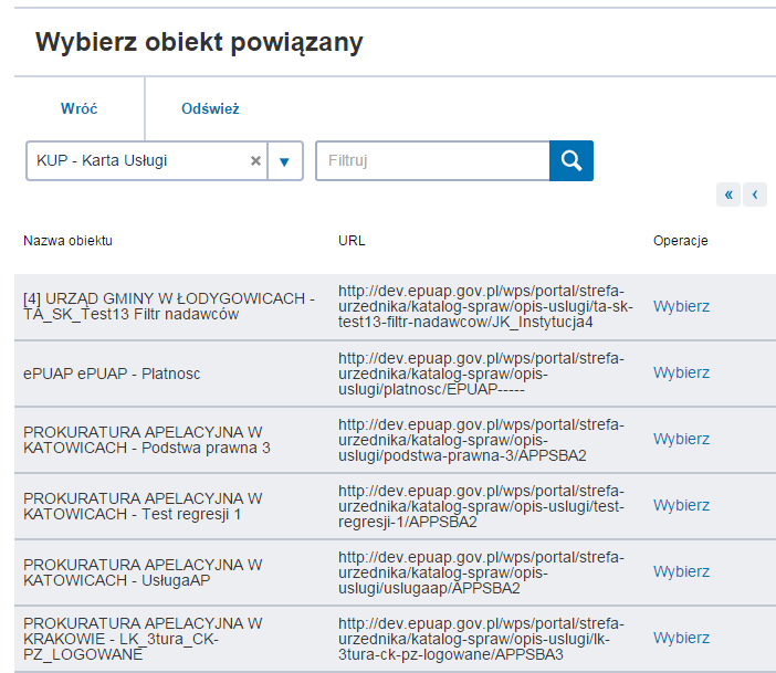 9. Wybrać dowolny obiekt powiązany W efekcie obiekty zostały powiązane z procesem. Wyświetla się komunikat: Element został dodany. 4.5.