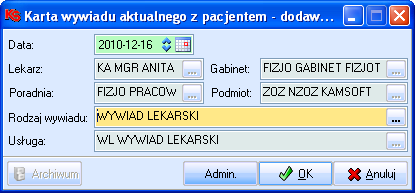 Nowa wersja Wizyty Natomiast na zakładce Wywiady rejestrowane są dane medyczne uzyskane z przeprowadzonego ogólnego wywiadu z pacjentem, zazwyczaj podczas pierwszej wizyty.