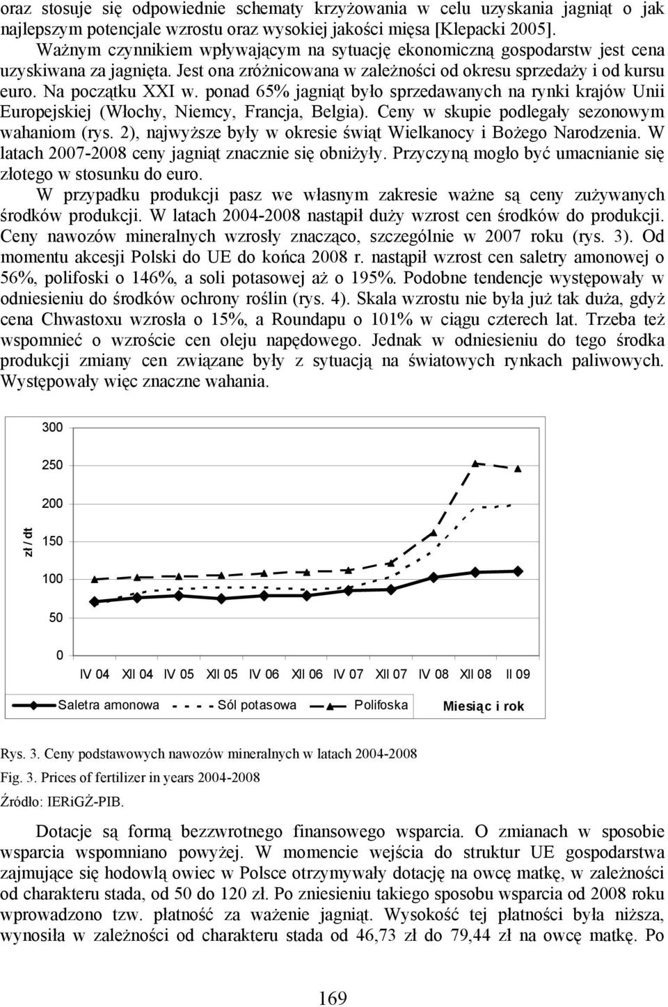 ponad 65% jagniąt było sprzedawanych na rynki krajów Unii Europejskiej (Włochy, Niemcy, Francja, Belgia). Ceny w skupie podlegały sezonowym wahaniom (rys.