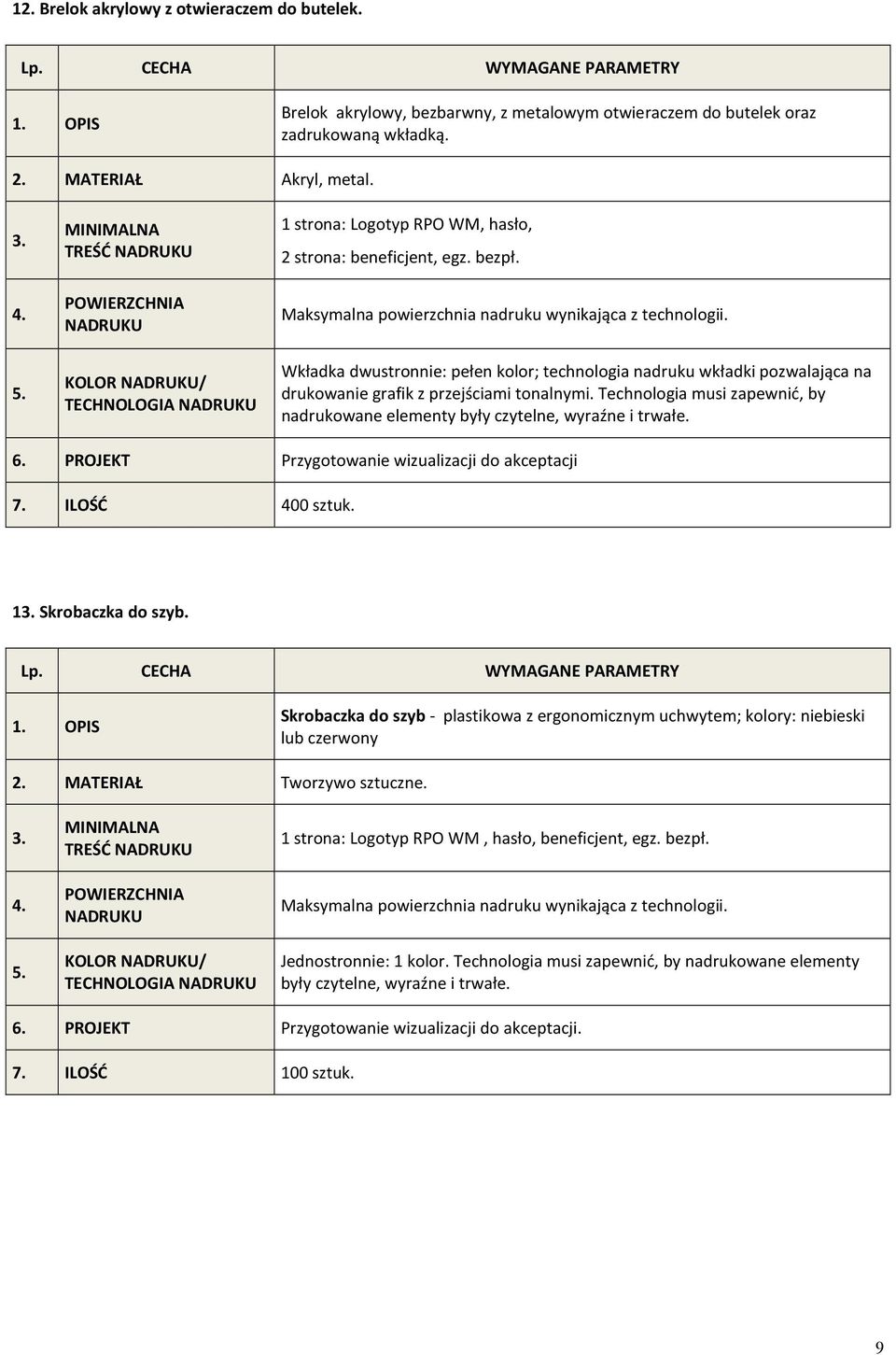 Technologia musi zapewnić, by 6. PROJEKT Przygotowanie wizualizacji do akceptacji 7. ILOŚĆ 400 sztuk. 1 Skrobaczka do szyb.