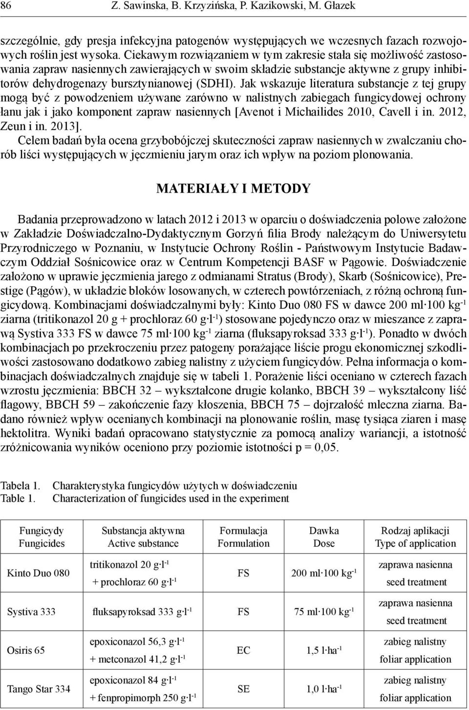 Jak wskazuje literatura substancje z tej grupy mogą być z powodzeniem używane zarówno w nalistnych zabiegach fungicydowej ochrony łanu jak i jako komponent zapraw nasiennych [Avenot i Michailides