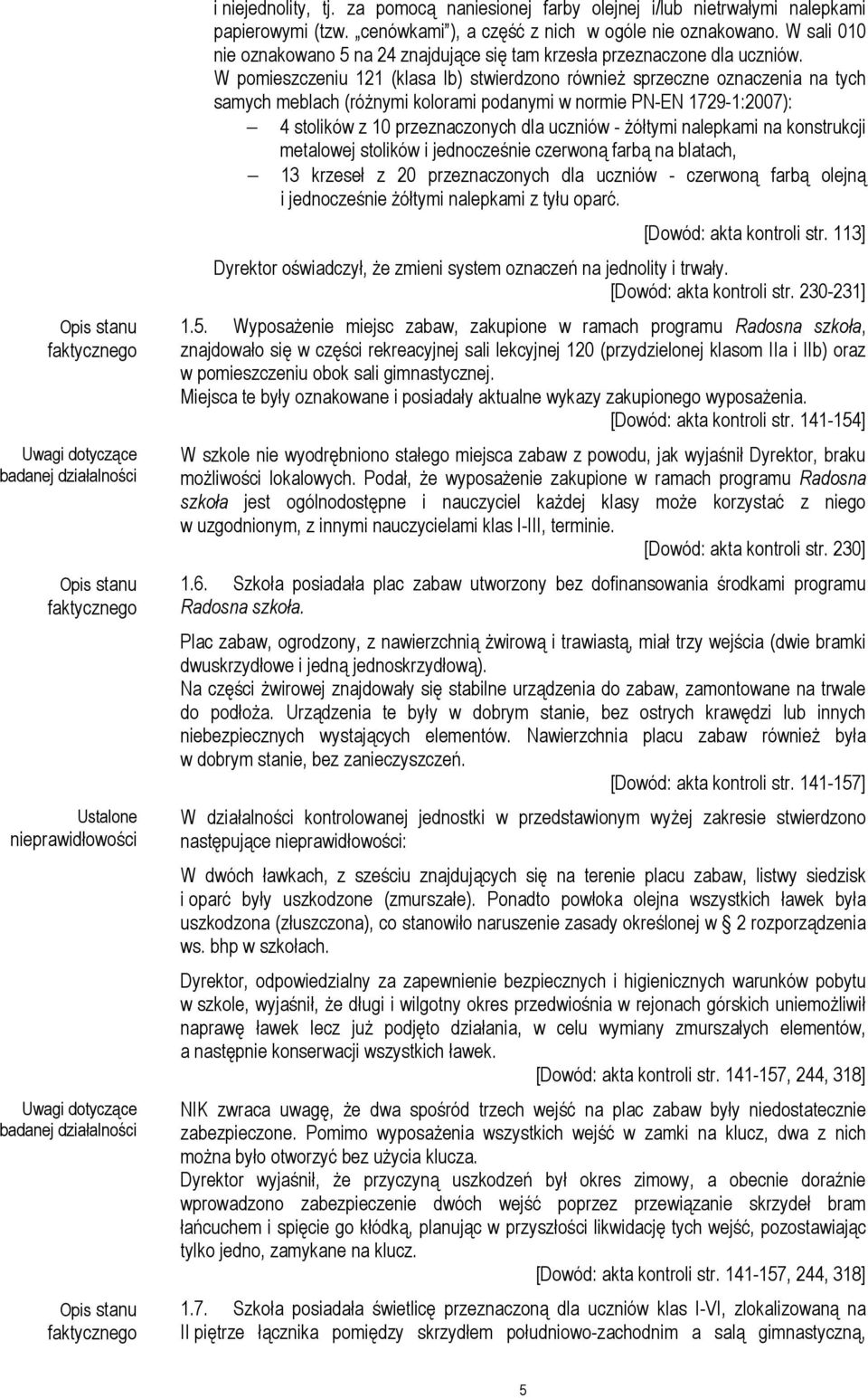 W sali 010 nie oznakowano 5 na 24 znajdujące się tam krzesła przeznaczone dla uczniów.