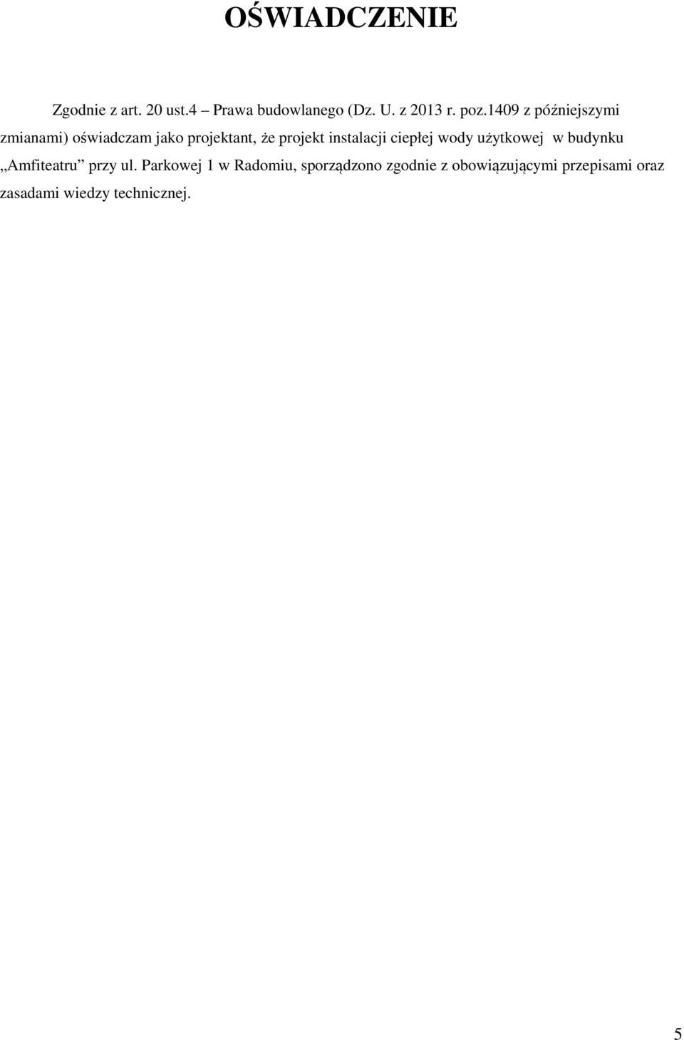 instalacji ciepłej wody użytkowej w budynku Amfiteatru przy ul.