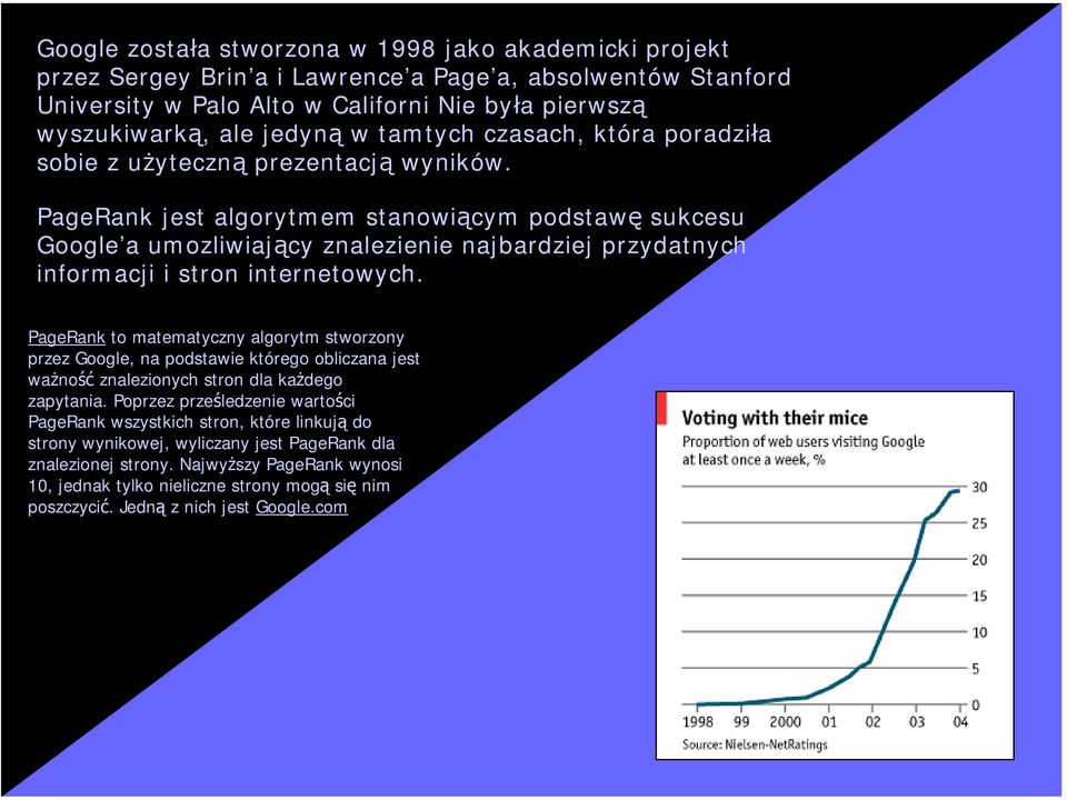 PageRank jest algorytmem stanowiącym podstawę sukcesu Google a umozliwiający znalezienie najbardziej przydatnych informacji i stron internetowych.