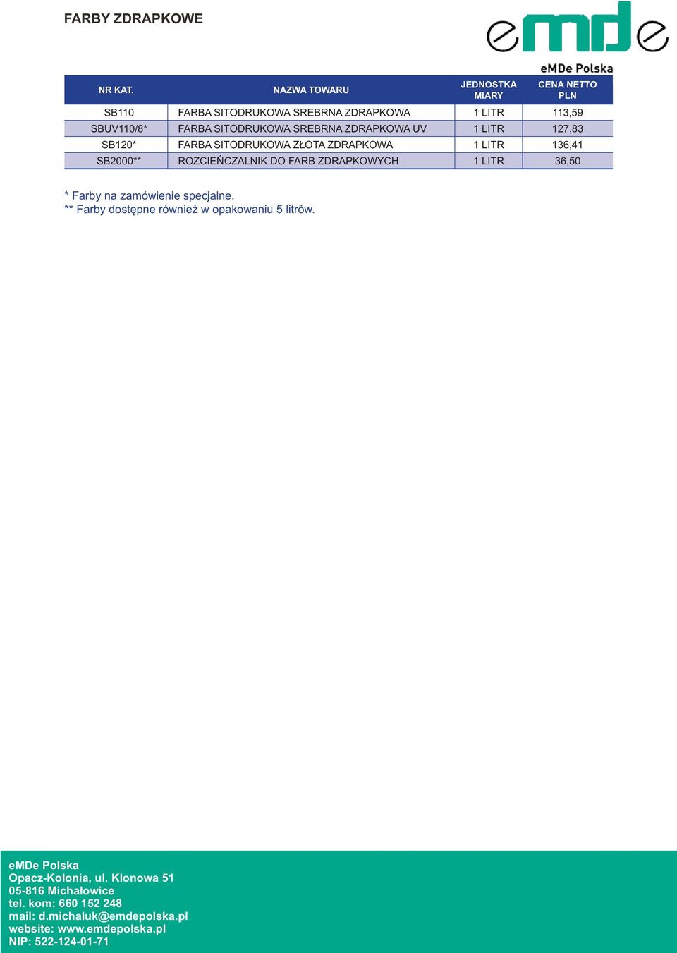 ZŁOTA ZDRAPKOWA 1 LITR 136,41 SB2000** ROZCIEŃCZALNIK DO FARB ZDRAPKOWYCH 1 LITR