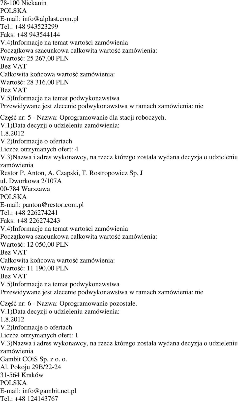 Dworkowa 2/107A 00-784 Warszawa E-mail: panton@restor.com.pl Tel.