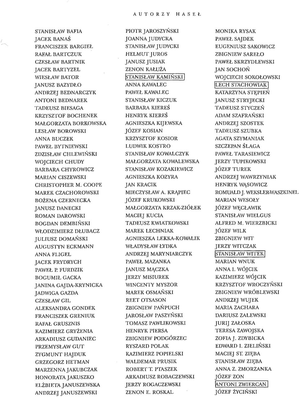 COOPE MAREK CZACHOROWSKI BOŻENA CZERNECKA JANUSZ DANECKI ROMAN DAROWSKI BOGDAN DEM BIŃSKI WŁODZIMIERZ DŁUBACZ JULIUSZ DOMAŃSKI AUGUSTYN ECKMANN A N N A FLIGEL JACEK FRYDRYCH PAWEŁ E FURDZIK BO GUM IŁ