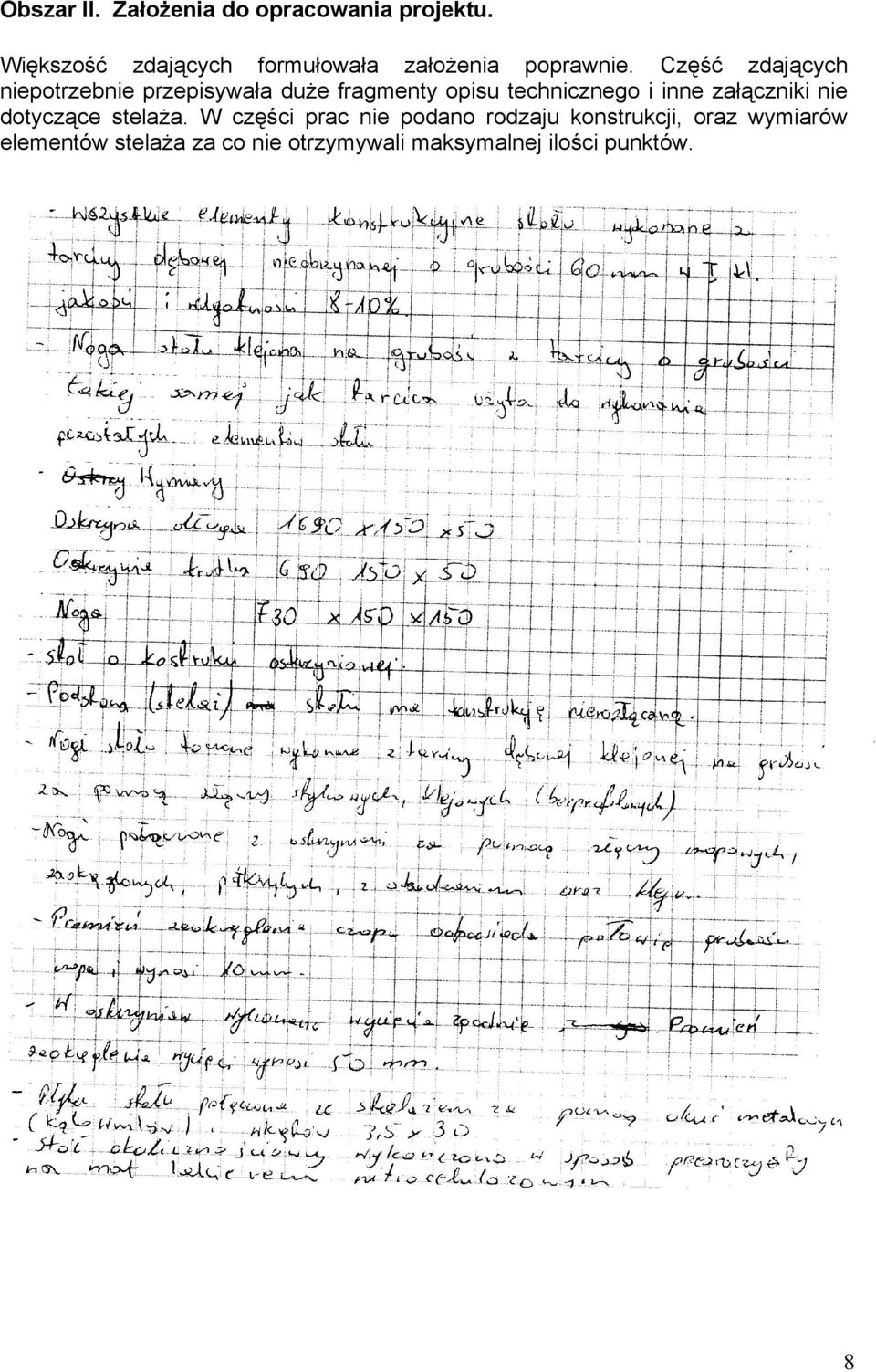 Część zdających niepotrzebnie przepisywała duże fragmenty opisu technicznego i inne