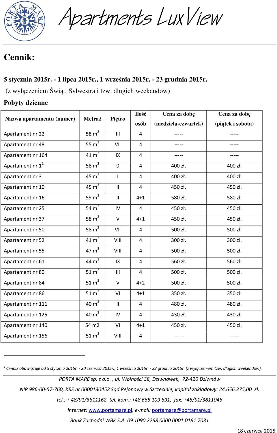 450 zł. Apartament nr 50 58 m 2 VII 4 500 zł. 500 zł. Apartament nr 52 41 m 2 VIII 4 300 zł. 300 zł. Apartament nr 55 47 m 2 VIII 4 500 zł. 500 zł. Apartament nr 61 44 m 2 IX 4 560 zł.