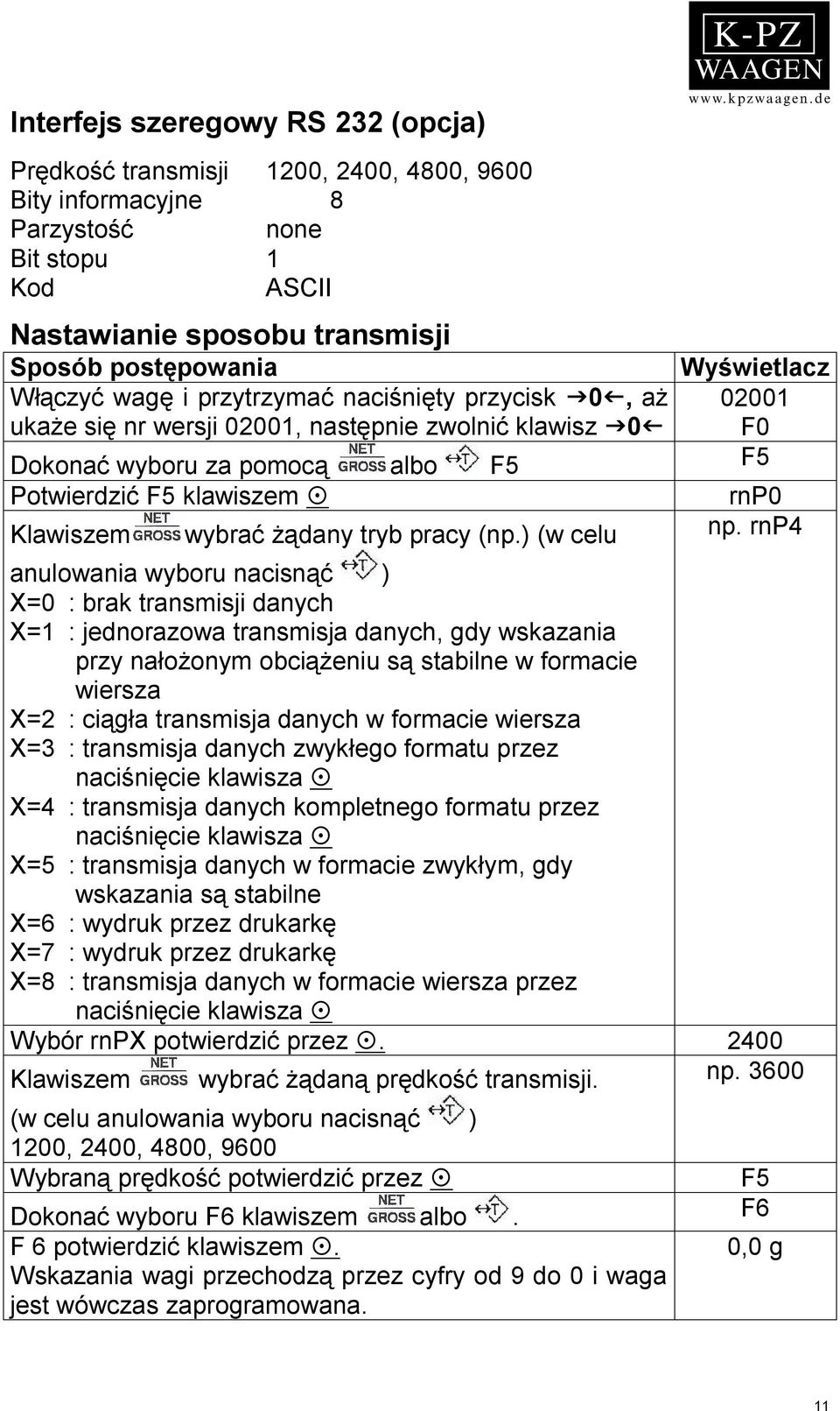 żądany tryb pracy (np.) (w celu np.