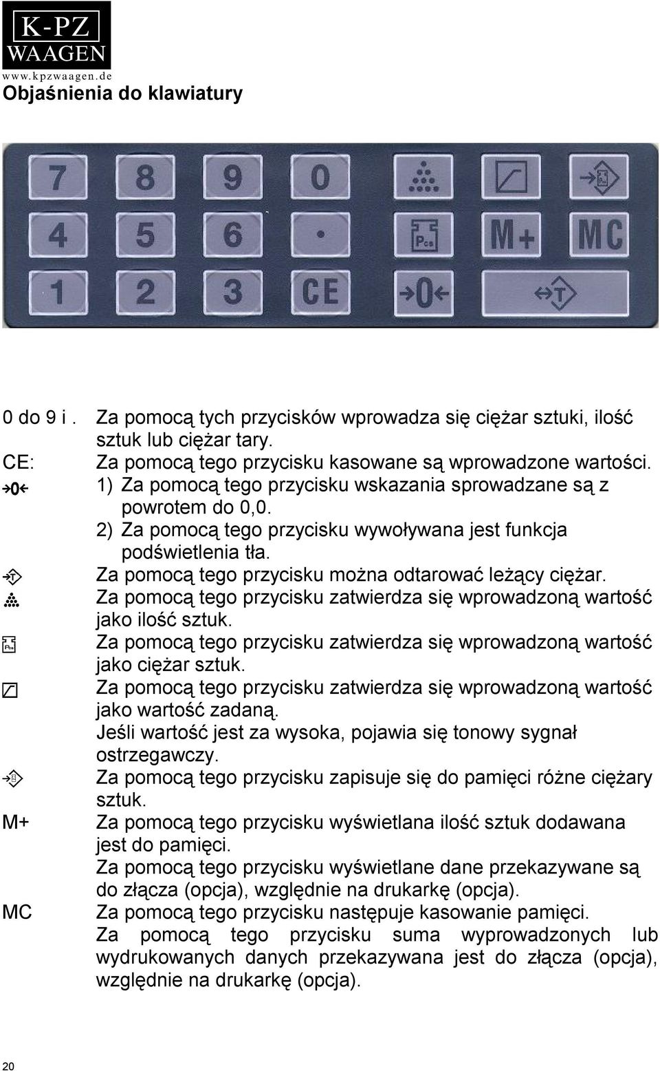 Za pomocą tego przycisku zatwierdza się wprowadzoną wartość jako ilość sztuk. Za pomocą tego przycisku zatwierdza się wprowadzoną wartość jako ciężar sztuk.