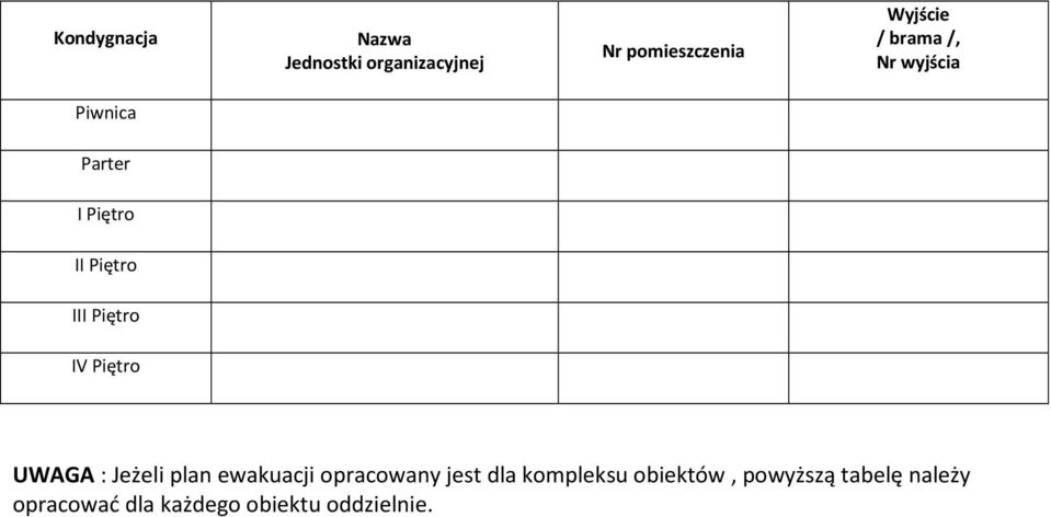 Piętro UWAGA : Jeżeli plan ewakuacji opracowany jest dla kompleksu