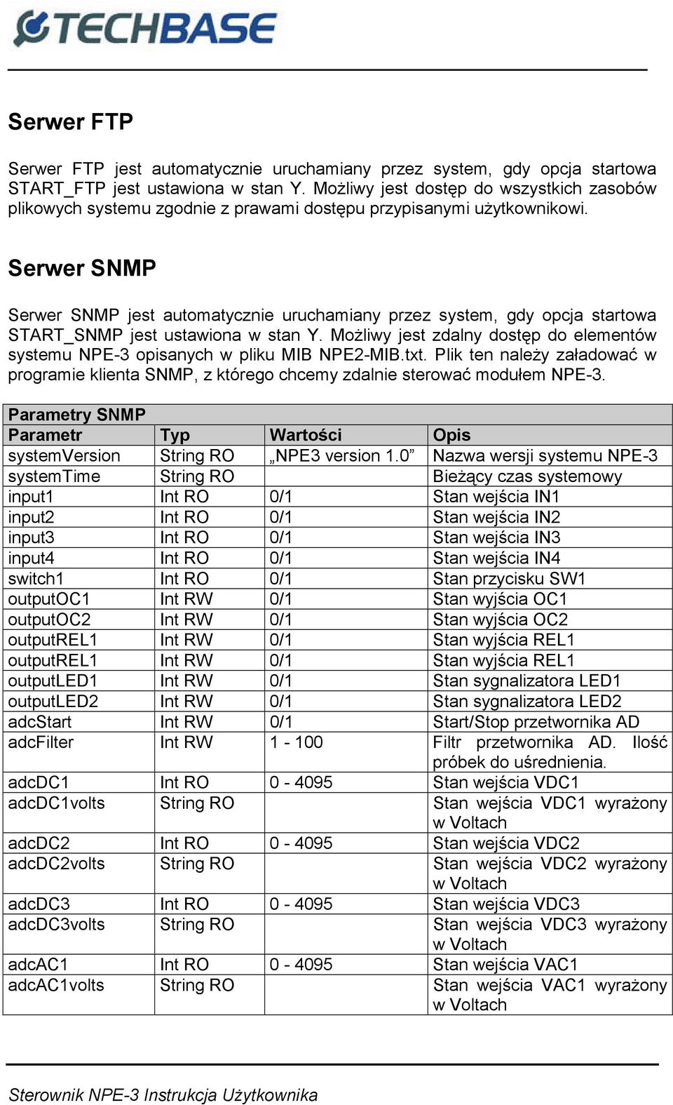 Serwer SNMP Serwer SNMP jest automatycznie uruchamiany przez system, gdy opcja startowa START_SNMP jest ustawiona w stan Y.