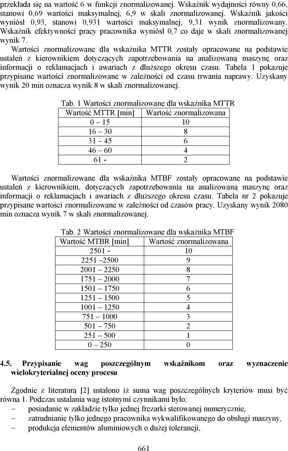 Wartości znormalizowane dla wskaźnika MTTR zostały opracowane na podstawie ustaleń z kierownikiem dotyczących zapotrzebowania na analizowaną maszynę oraz informacji o reklamacjach i awariach z