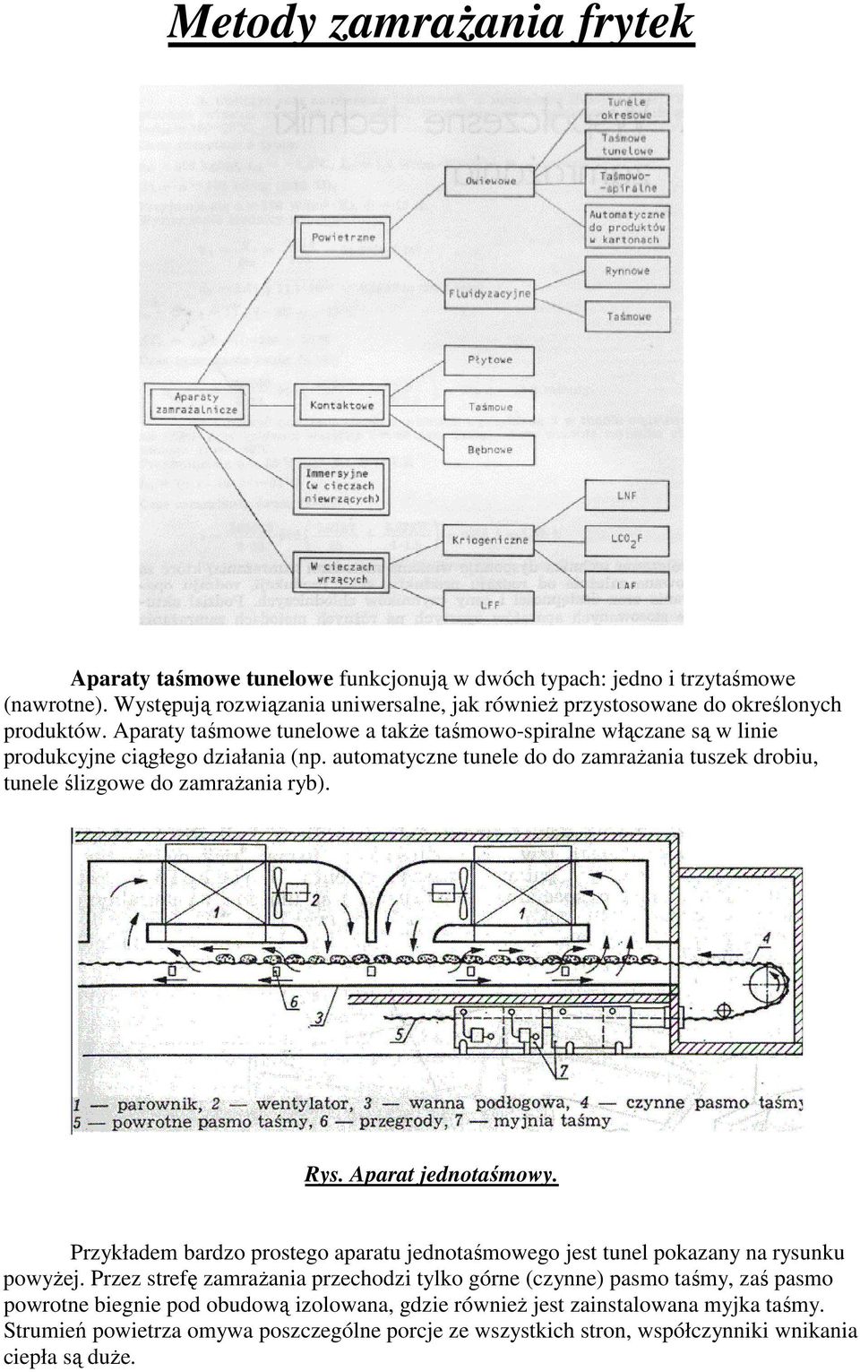 automatyczne tunele do do zamraŝania tuszek drobiu, tunele ślizgowe do zamraŝania ryb). Rys. Aparat jednotaśmowy.