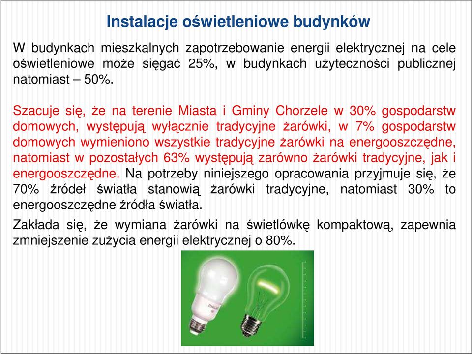 na energooszczędne, natomiast w pozostałych 63% występują zarówno żarówki tradycyjne, jak i energooszczędne.