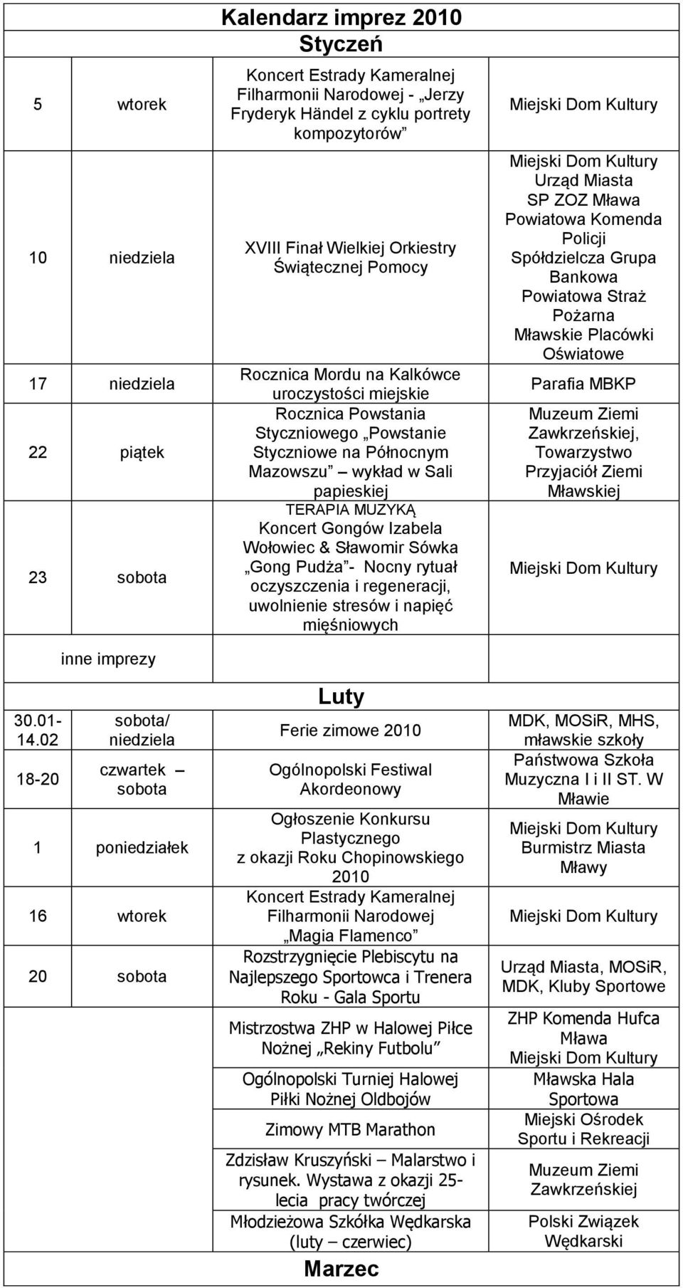 Wielkiej Orkiestry Świątecznej Pomocy Rocznica Mordu na Kalkówce uroczystości miejskie Rocznica Powstania Styczniowego Powstanie Styczniowe na Północnym Mazowszu wykład w Sali papieskiej TERAPIA