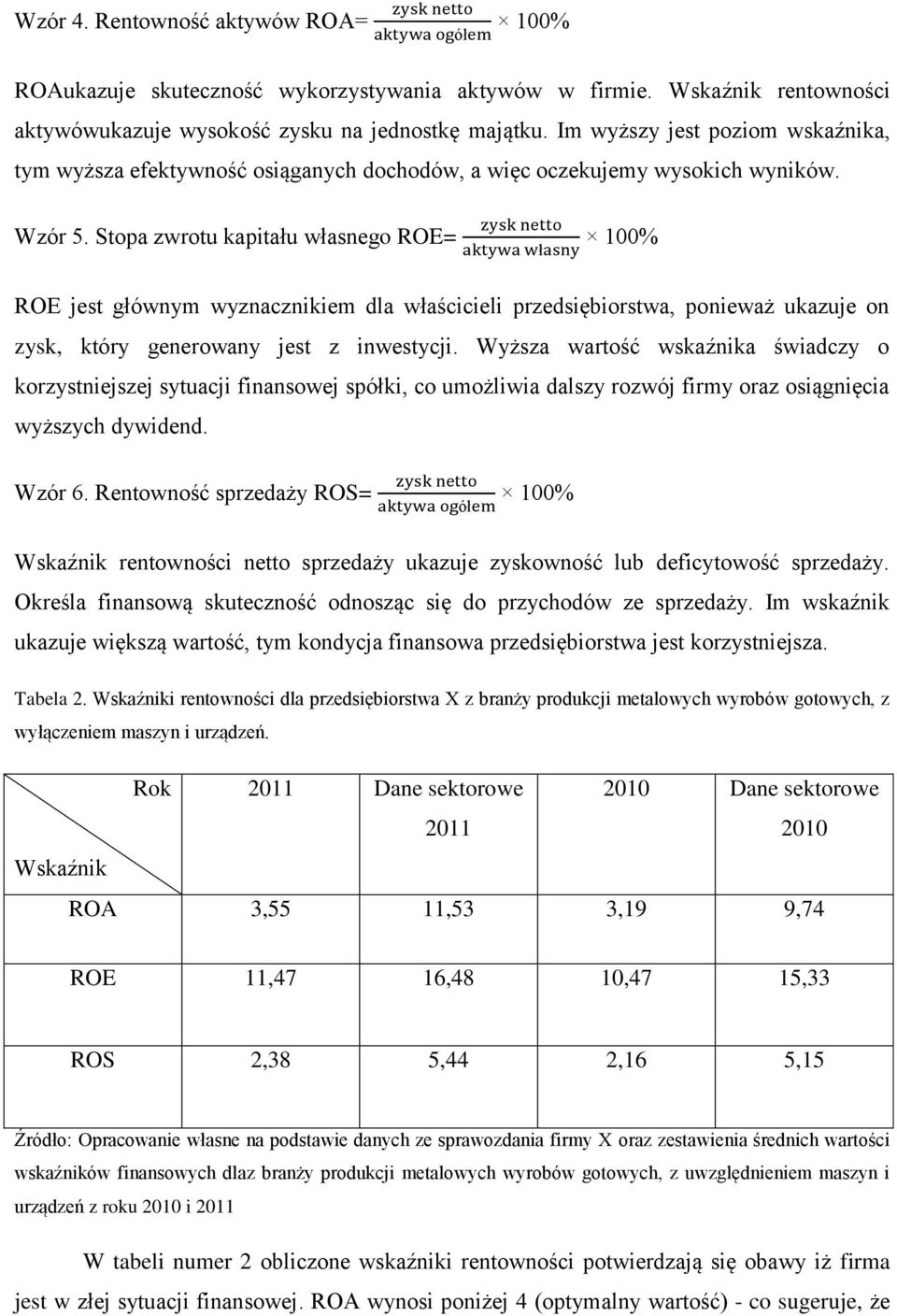 Stopa zwrotu kapitału własnego ROE= ł 100% ROE jest głównym wyznacznikiem dla właścicieli przedsiębiorstwa, ponieważ ukazuje on zysk, który generowany jest z inwestycji.