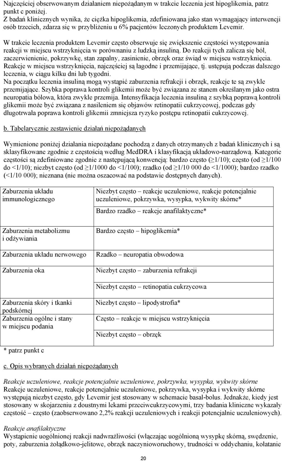 W trakcie leczenia produktem Levemir często obserwuje się zwiększenie częstości występowania reakcji w miejscu wstrzyknięcia w porównaniu z ludzką insuliną.