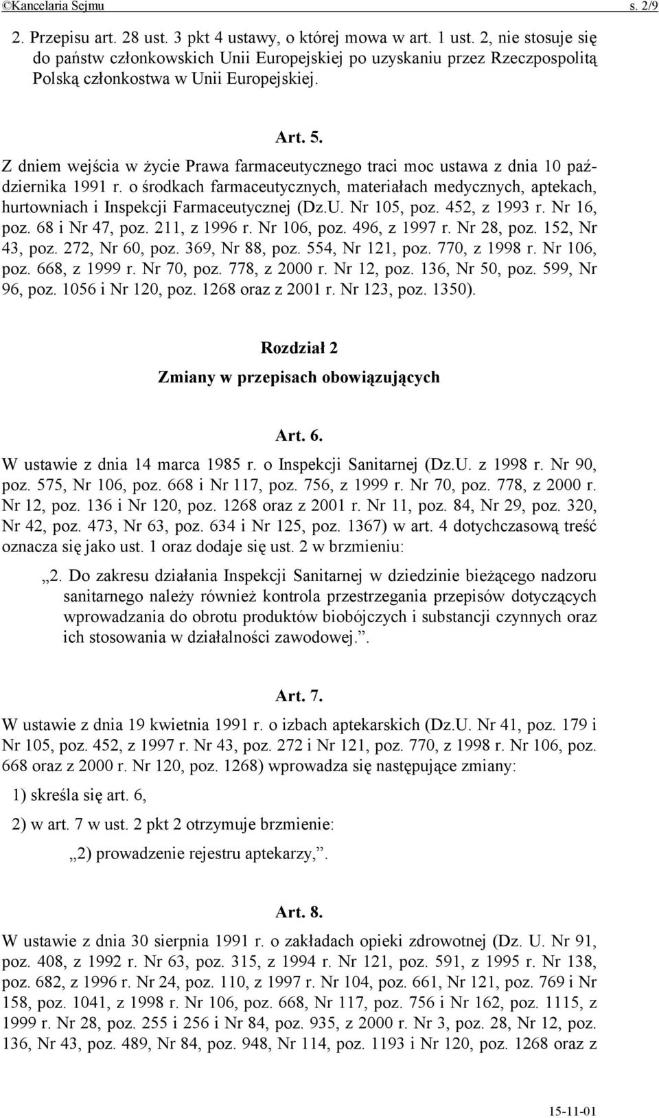 Z dniem wejścia w życie Prawa farmaceutycznego traci moc ustawa z dnia 10 października 1991 r.