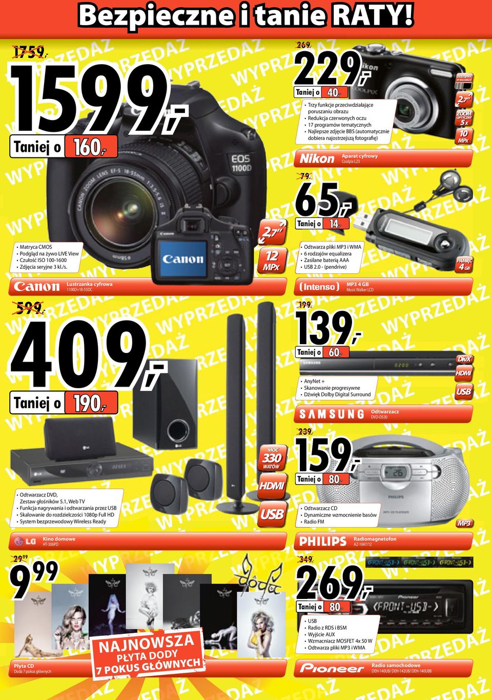 najostrzejszą fotografię) parat cyfrowy Coolpix L23 65, 79, 14, Odtwarza pliki MP3 i WM 6 rodzajów equalizera Zasilane baterią 2.
