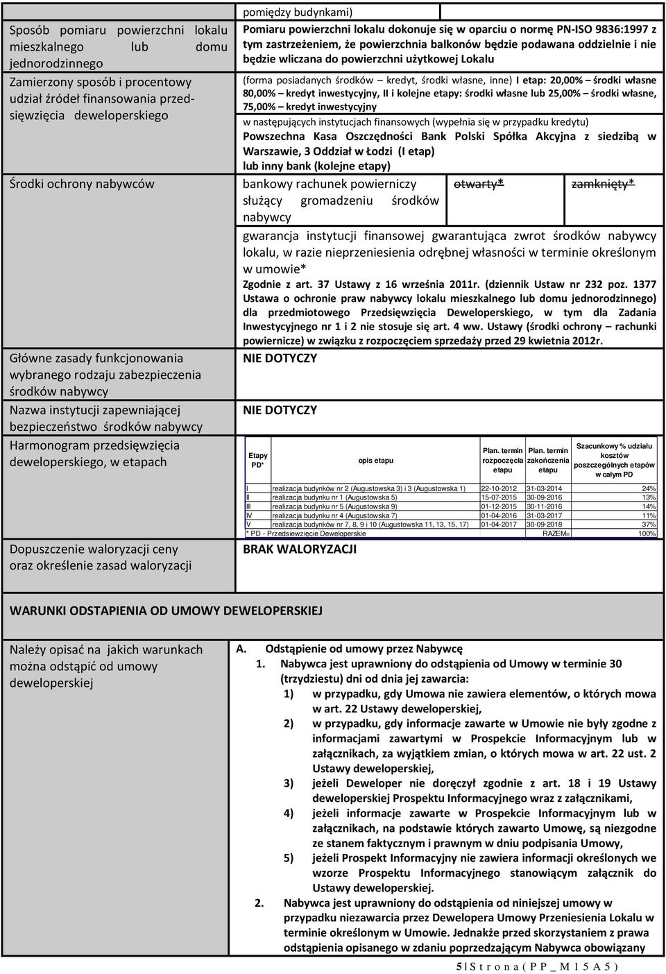 waloryzacji ceny oraz określenie zasad waloryzacji pomiędzy budynkami) Pomiaru powierzchni lokalu dokonuje się w oparciu o normę PN-ISO 9836:1997 z tym zastrzeżeniem, że powierzchnia balkonów będzie