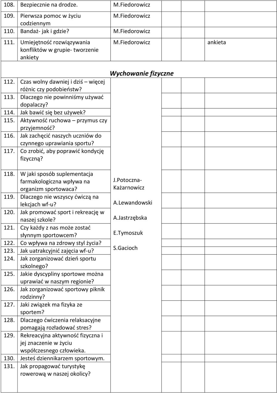 6. Jak zachęcić naszych uczniów do czynnego uprawiania sportu? 7. Co zrobić, aby poprawić kondycję fizyczną? Wychowanie fizyczne 8.