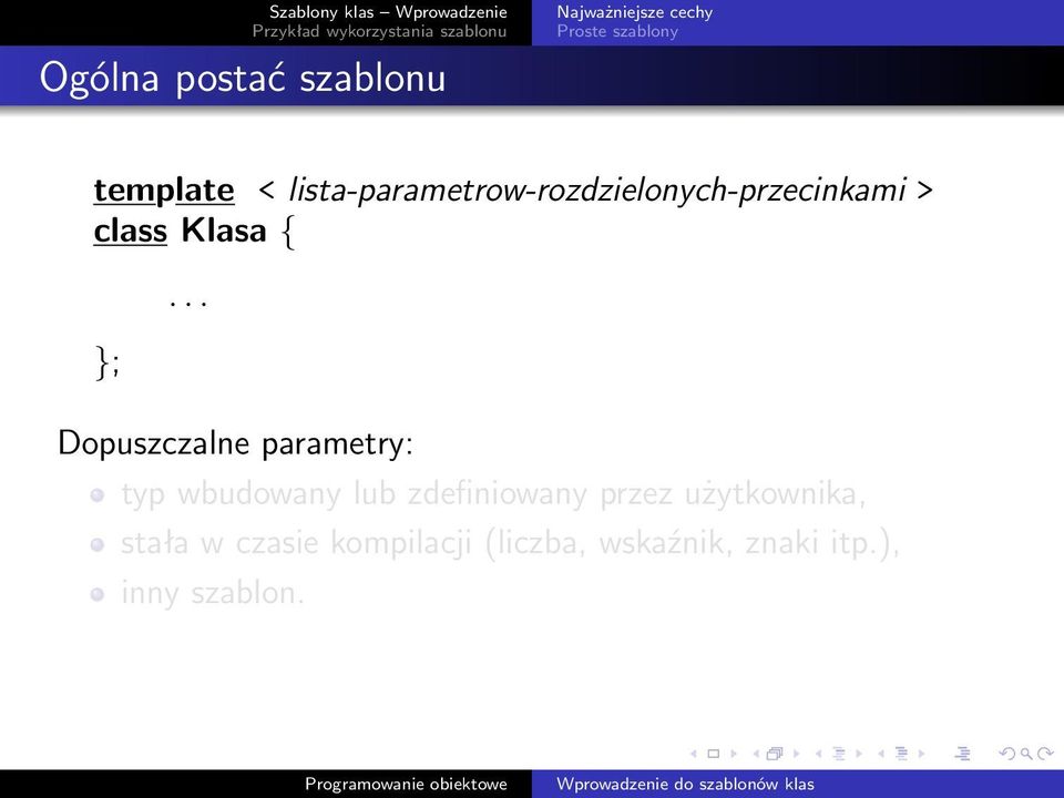 Dopuszczalne parametry: typ wbudowany lub zdefiniowany