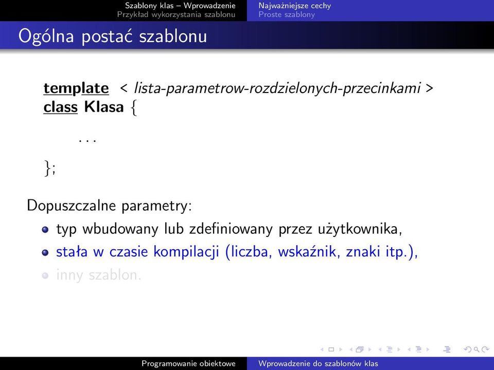 Dopuszczalne parametry: typ wbudowany lub zdefiniowany