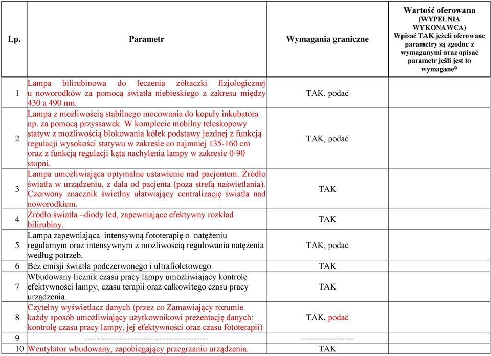 W komplecie mobilny teleskopowy statyw z możliwością blokowania kółek podstawy jezdnej z funkcją regulacji wysokości statywu w zakresie co najmniej 135-160 cm, podać oraz z funkcją regulacji kąta