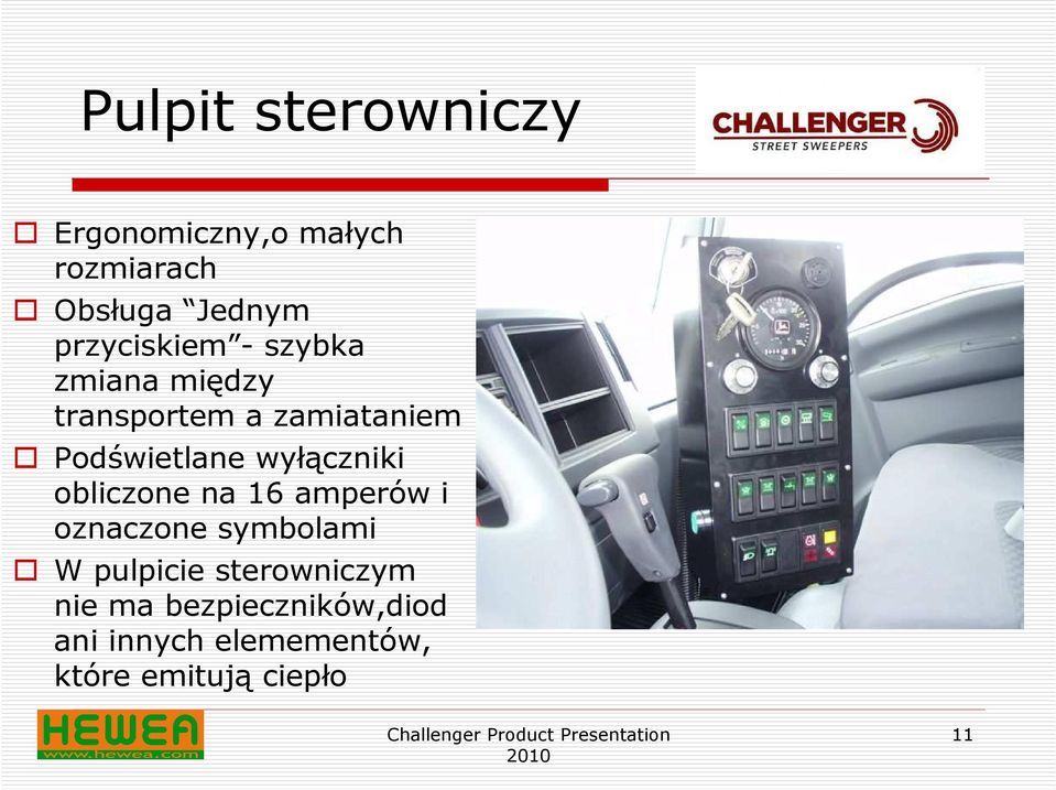 wyłączniki obliczone na 16 amperów i oznaczone symbolami W pulpicie