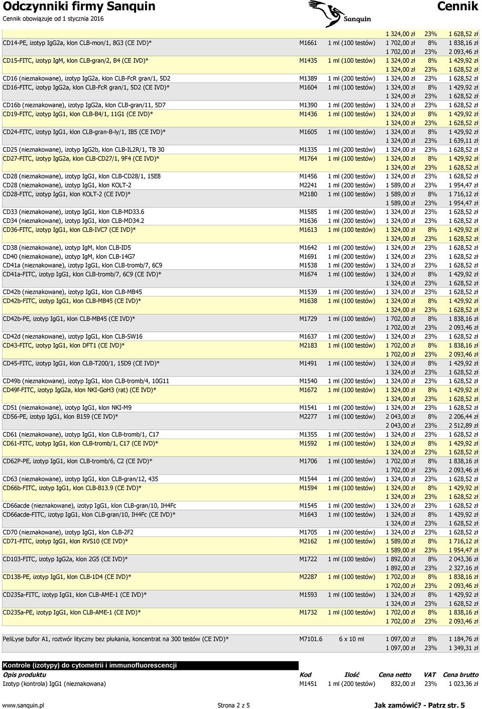 (200 testów) CD19-FITC, izotyp IgG1, klon CLB-B4/1, 11G1 (CE IVD)* M1436 1 ml (100 testów) CD24-FITC, izotyp IgG1, klon CLB-gran-B-ly/1, IB5 (CE IVD)* M1605 1 ml (100 testów) 1 639,11 zł CD25