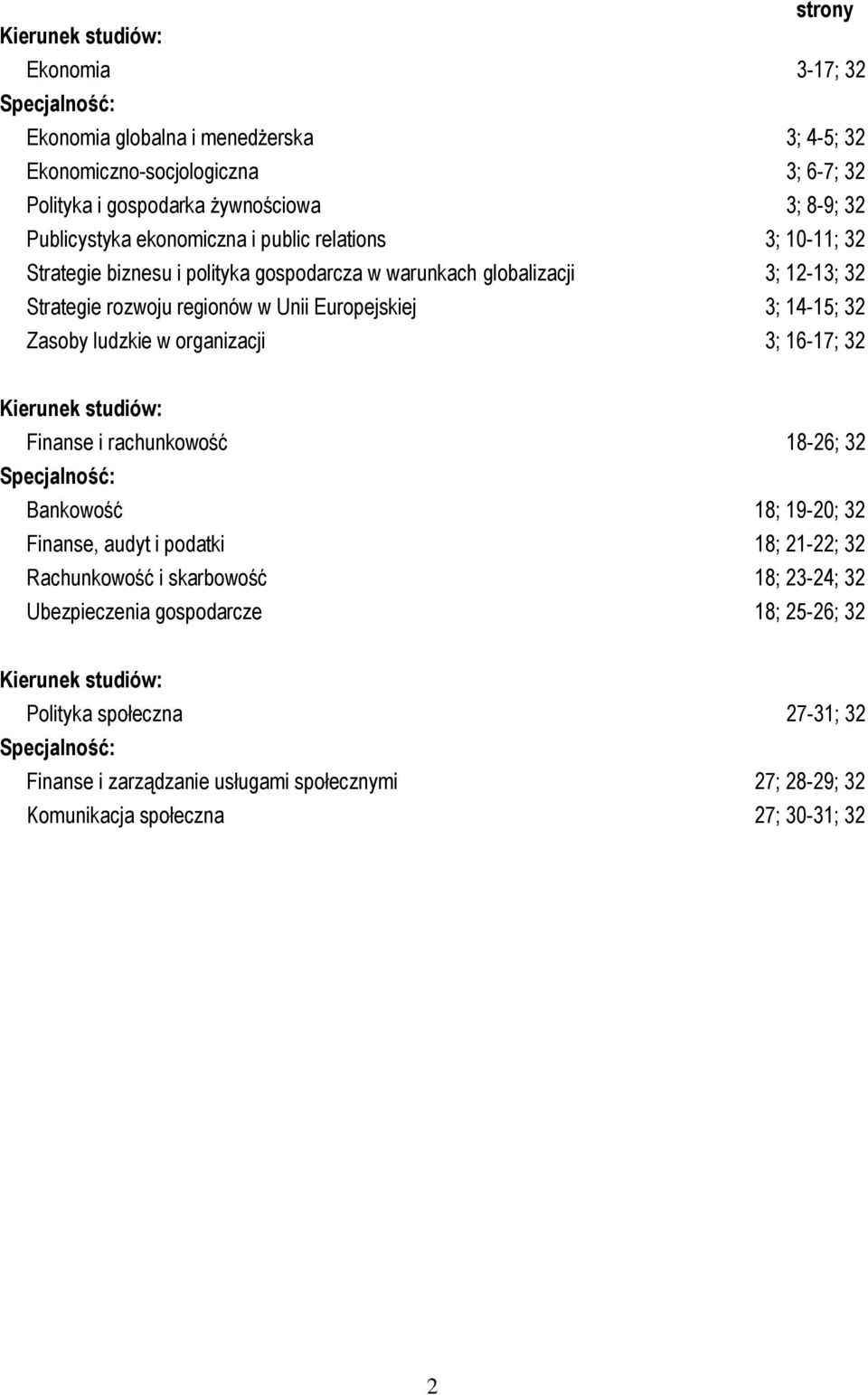 ludzkie w organizacji 3; 16-17; 32 Kierunek studiów: Finanse i rachunkowość 18-26; 32 Specjalność: Bankowość 18; 19-20; 32 Finanse, audyt i podatki 18; 21-22; 32 Rachunkowość i skarbowość 18;