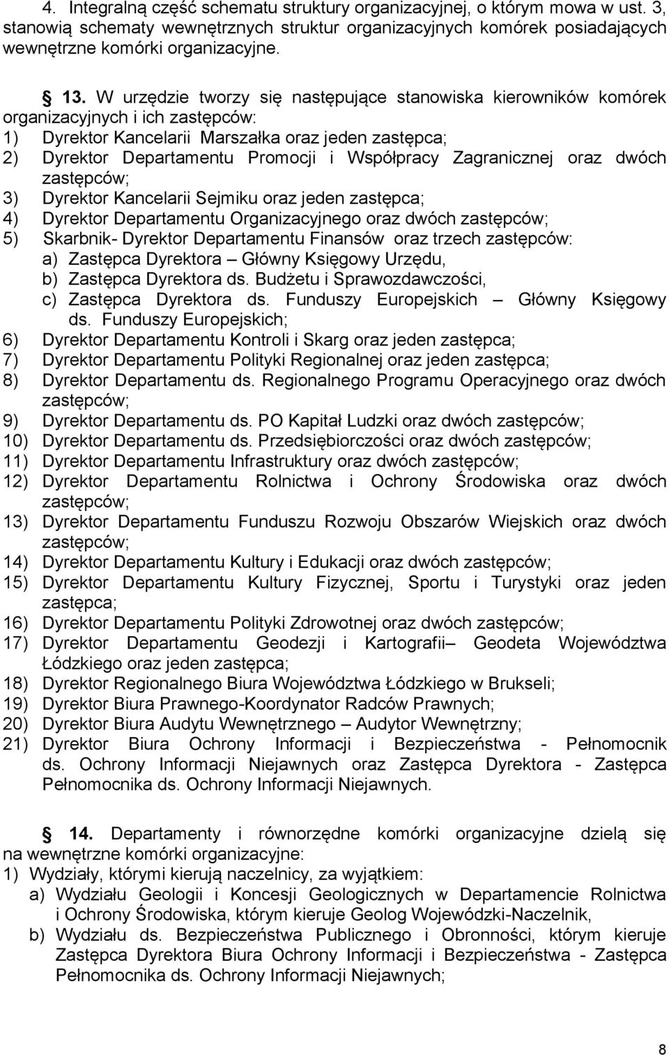Zagranicznej oraz dwóch zastępców; 3) Dyrektor Kancelarii Sejmiku oraz jeden zastępca; 4) Dyrektor Departamentu Organizacyjnego oraz dwóch zastępców; 5) Skarbnik- Dyrektor Departamentu Finansów oraz