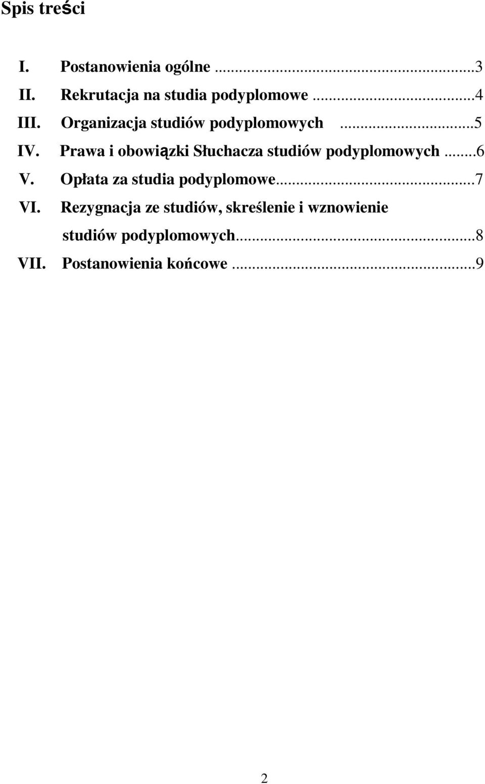 Prawa i obowiązki Słuchacza studiów podyplomowych...6 V.