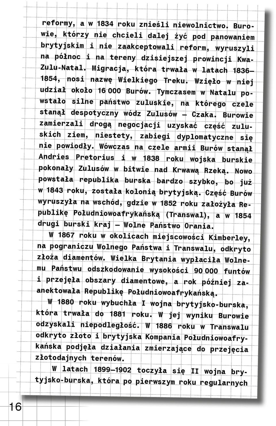 Migracja, która trwała w latach 1836 1854, nosi nazwę Wielkiego Treku. Wzięło w niej udział około 16 000 Burów.