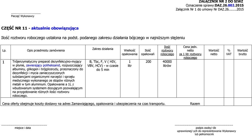 rozpuszczający albuminy, glikogen i trójglicerydy, przeznaczony do dezynfekcji i mycia zanieczyszczonych substancjami organicznymi narzędzi i sprzętu medycznego wykonanego ze