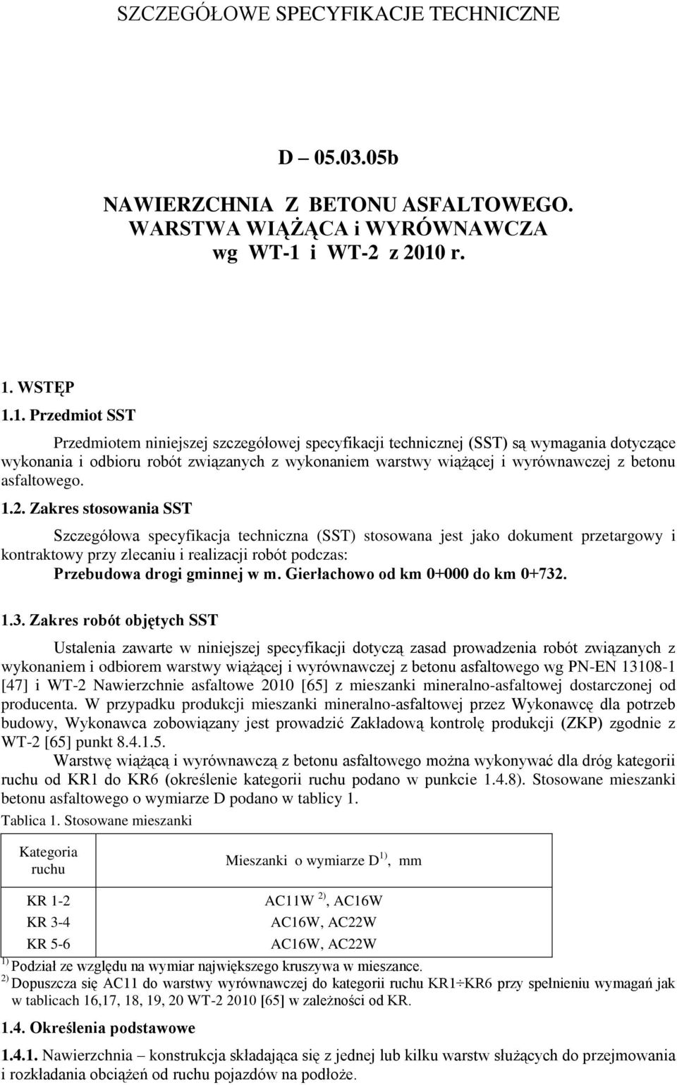 r. 1. WSTĘP 1.1. Przedmiot SST Przedmiotem niniejszej szczegółowej specyfikacji technicznej (SST) są wymagania dotyczące wykonania i odbioru robót związanych z wykonaniem warstwy wiążącej i