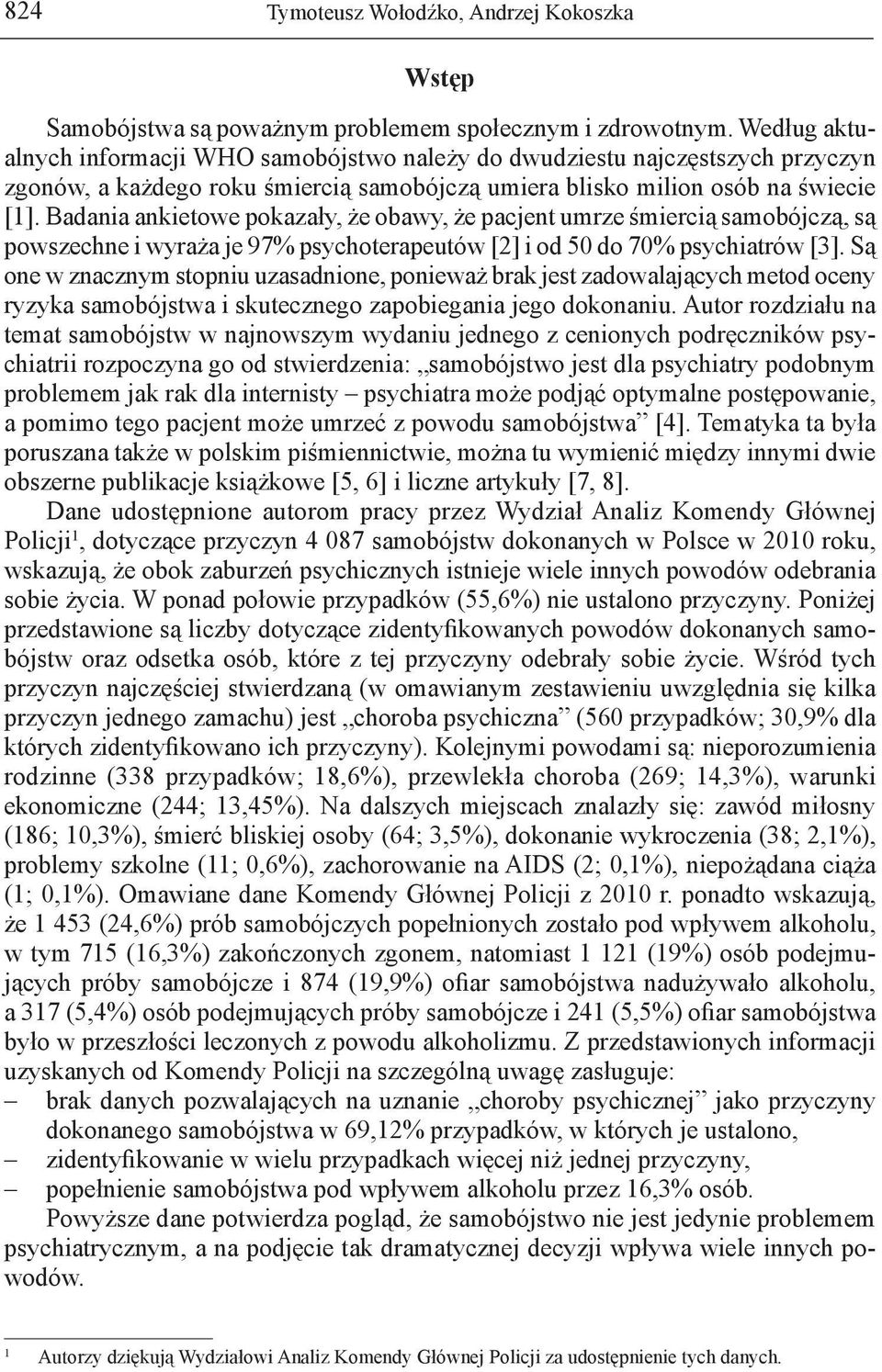 Badania ankietowe pokazały, że obawy, że pacjent umrze śmiercią samobójczą, są powszechne i wyraża je 97% psychoterapeutów [2] i od 50 do 70% psychiatrów [3].