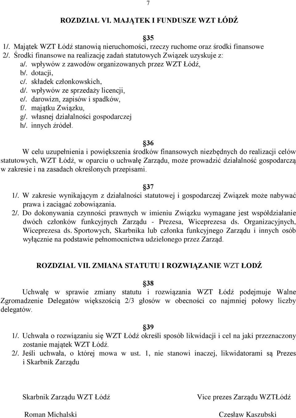 darowizn, zapisów i spadków, f/. majątku Związku, g/. własnej działalności gospodarczej h/. innych źródeł.