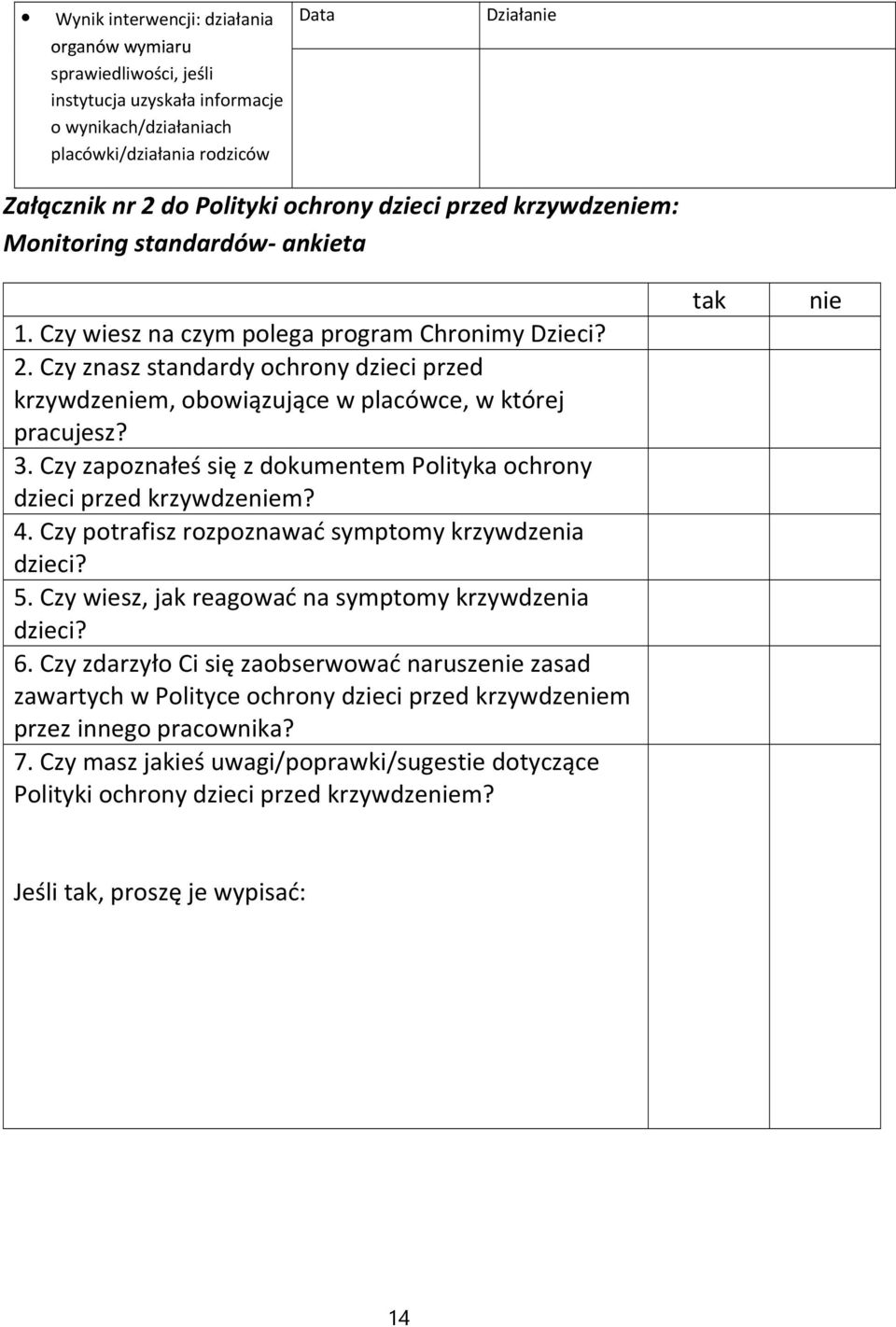 Czy znasz standardy ochrony dzieci przed krzywdzeniem, obowiązujące w placówce, w której pracujesz? 3. Czy zapoznałeś się z dokumentem Polityka ochrony dzieci przed krzywdzeniem? 4.