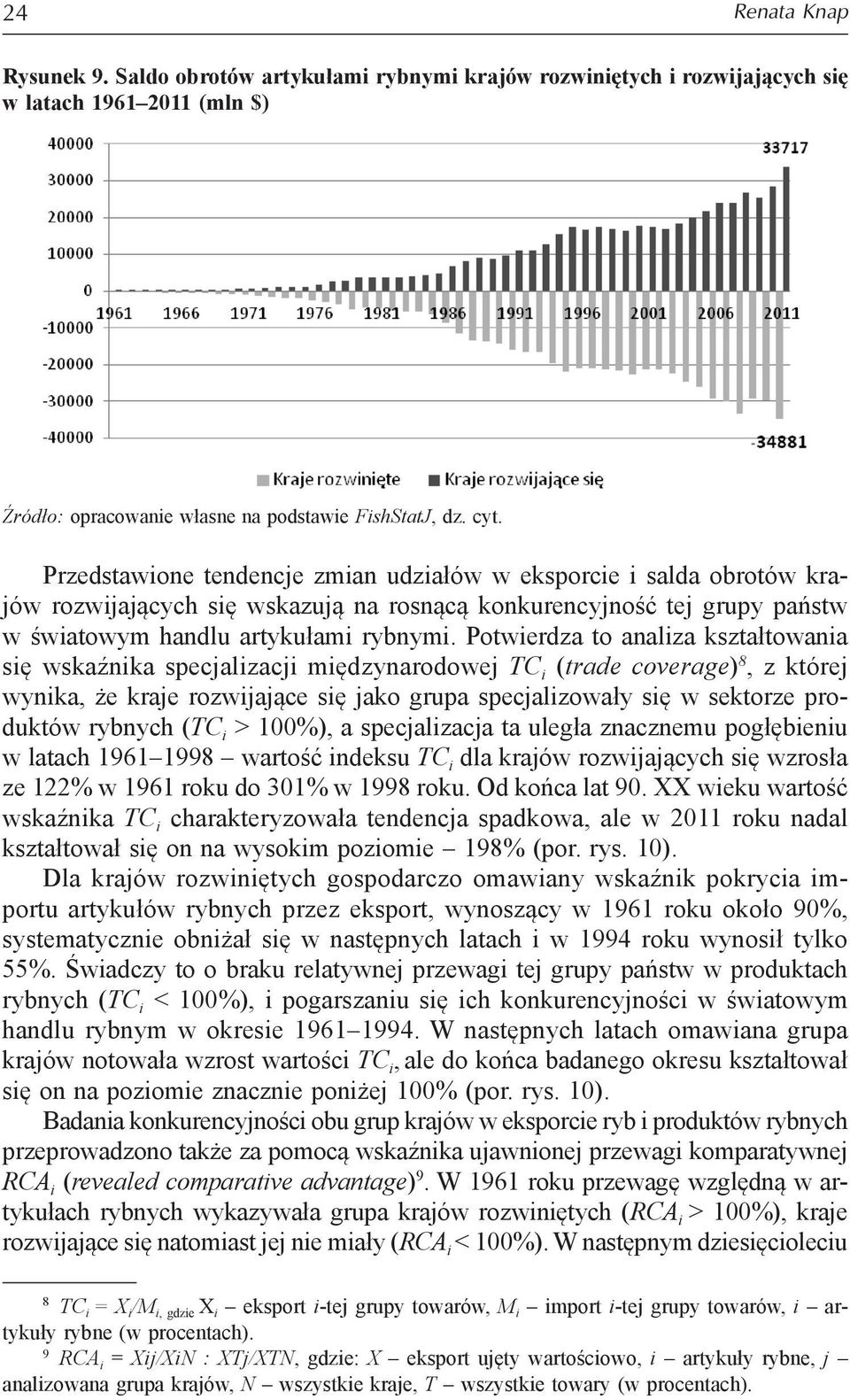 Potwierdza to analiza kształtowania się wskaźnika specjalizacji międzynarodowej TC i (trade coverage) 8, z której wynika, że kraje rozwijające się jako grupa specjalizowały się w sektorze produktów