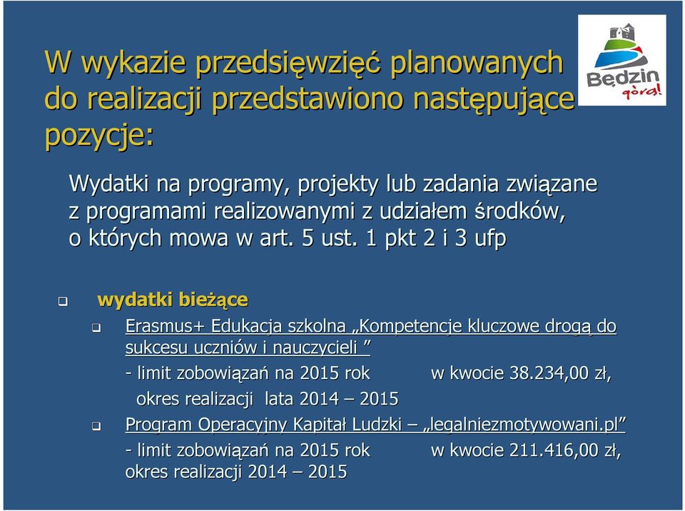 1 pkt 2 i 3 ufp wydatki bieżą żące Erasmus+ Edukacja szkolna Kompetencje kluczowe drogą do sukcesu uczniów w i nauczycieli - limit zobowiąza zań