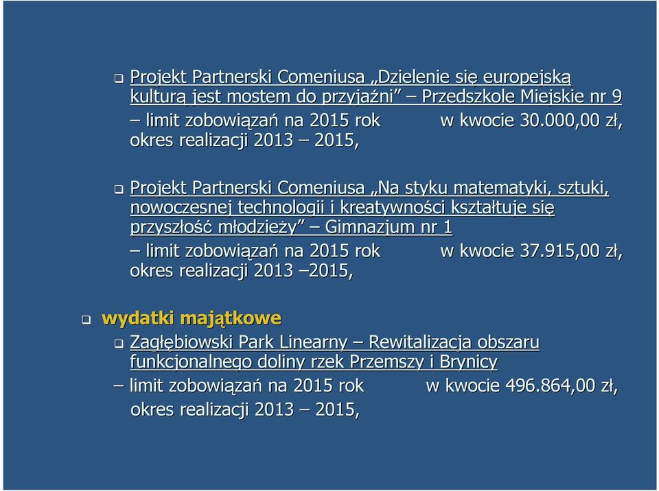 przyszłość młodzieży Gimnazjum nr 1 limit zobowiąza zań na 2015 rok w kwocie 37.