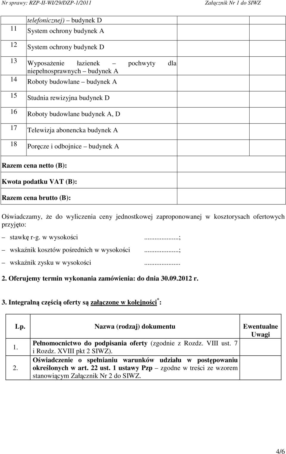 wyliczenia ceny jednostkowej zaproponowanej w kosztorysach ofertowych przyjto: stawk r-g. w wysokoci...; wskanik kosztów porednich w wysokoci...; wskanik zysku w wysokoci... 2.