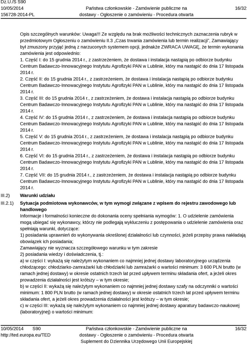 Część I: do 15 grudnia 2014 r.